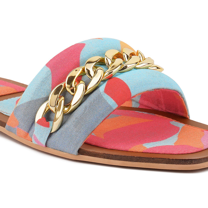 metallic chain detail flat sandals#color_multicolor