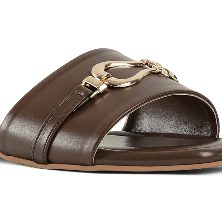 metallic buckle embellished slip ons#color_brown