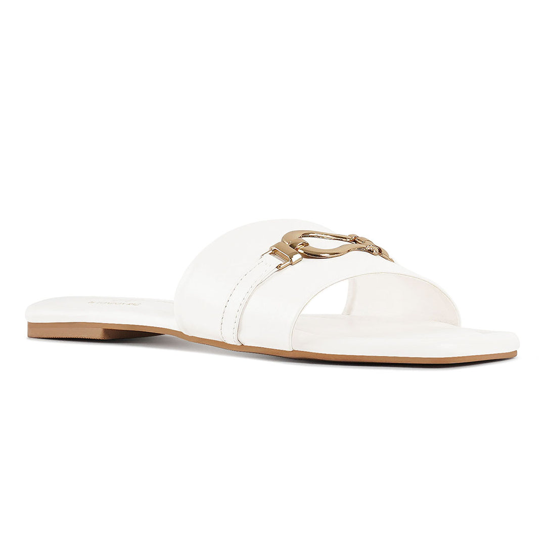 metallic buckle embellished slip ons#color_white