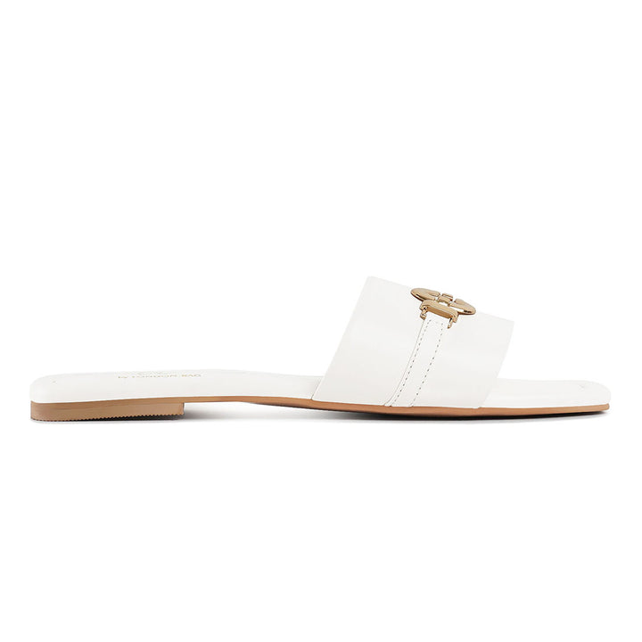 metallic buckle embellished slip ons#color_white