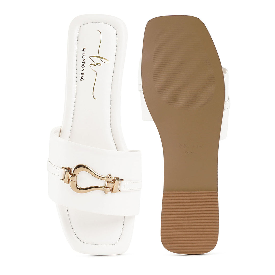 metallic buckle embellished slip ons#color_white
