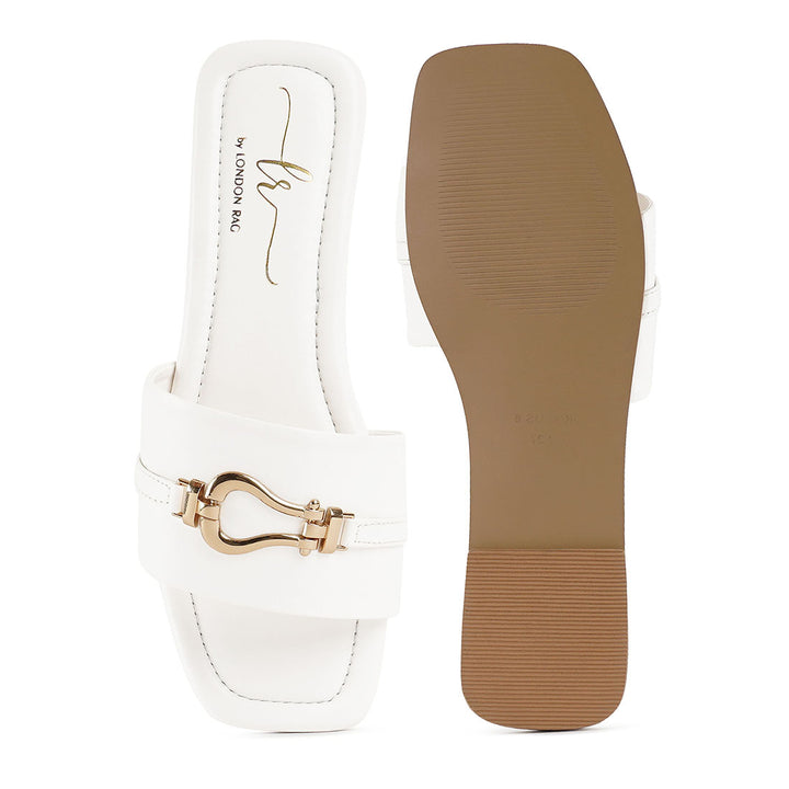 metallic buckle embellished slip ons#color_white