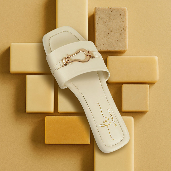 Women Metallic Buckle Embellished Slip Ons