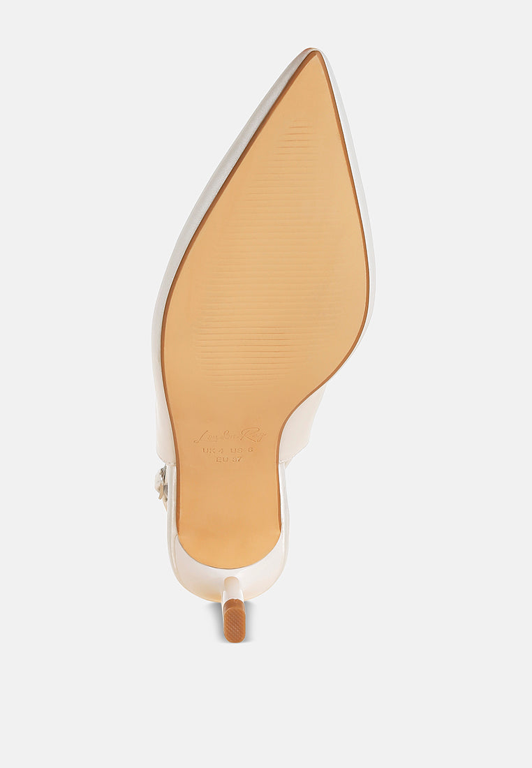 satin pointed toe slingbacks#color_white