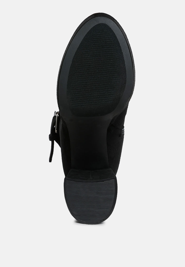 women flared block heel mid-calf boots#color_black