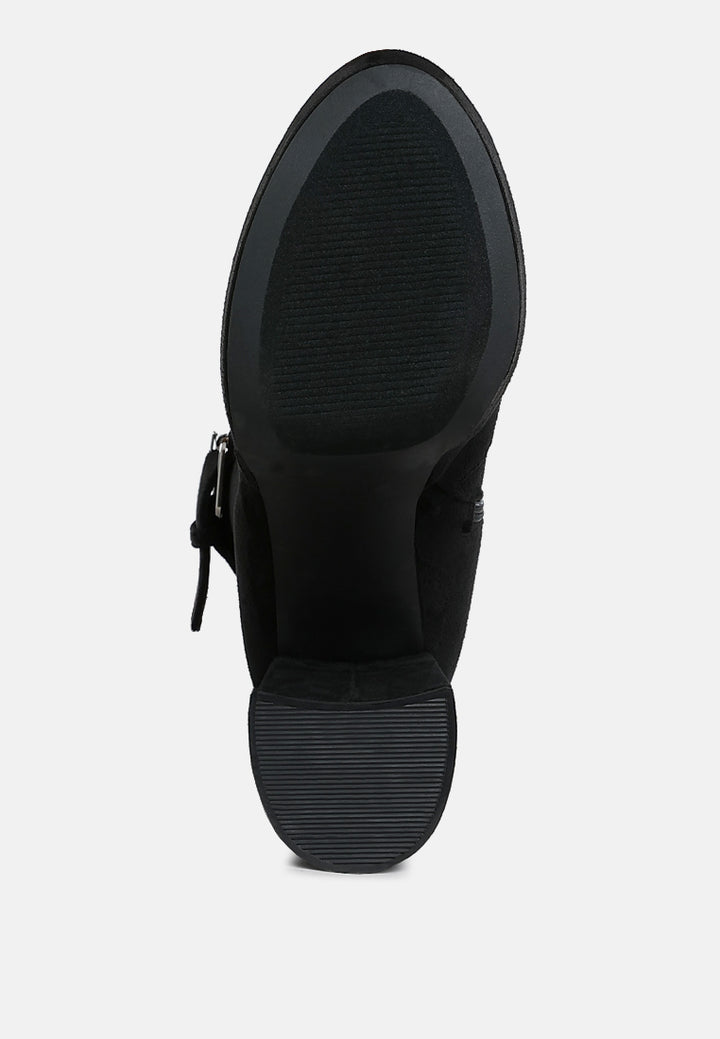 women flared block heel mid-calf boots#color_black