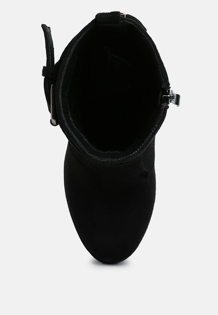 women flared block heel mid-calf boots#color_black