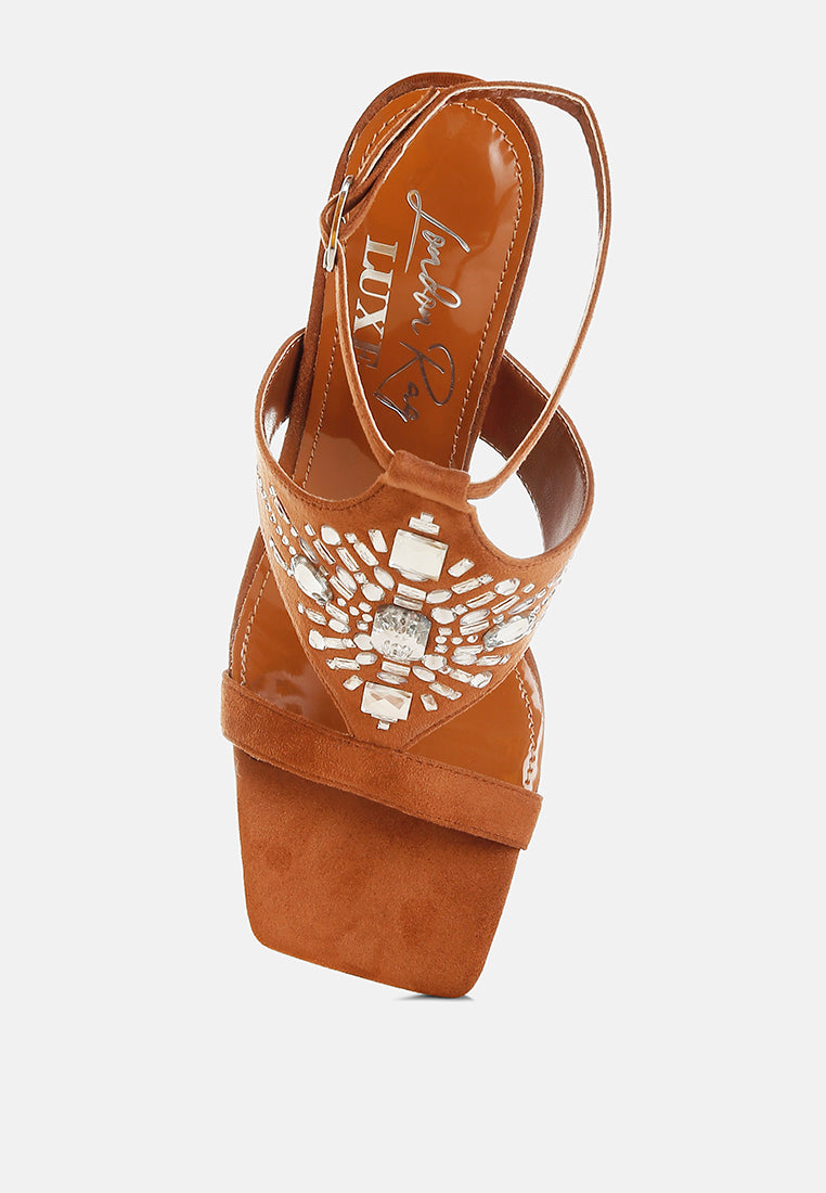 women jeweled shiny stiletto heels#color_tan