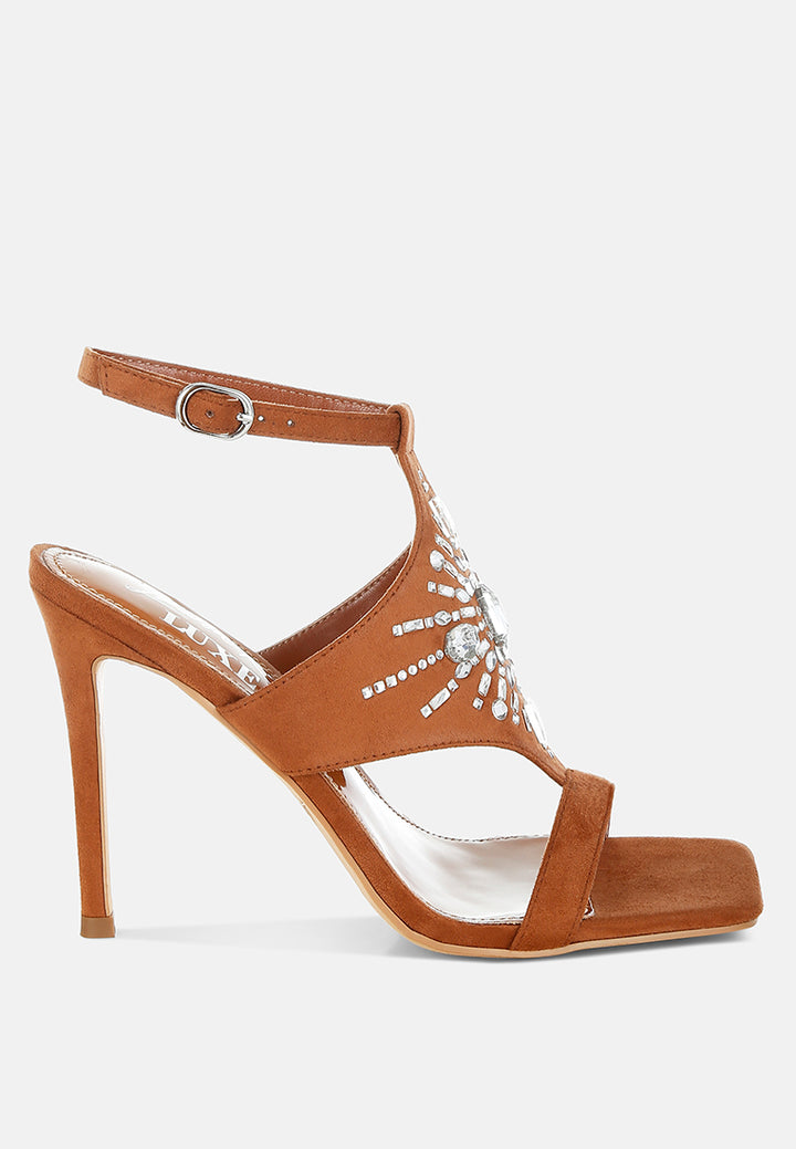 women jeweled shiny stiletto heels#color_tan