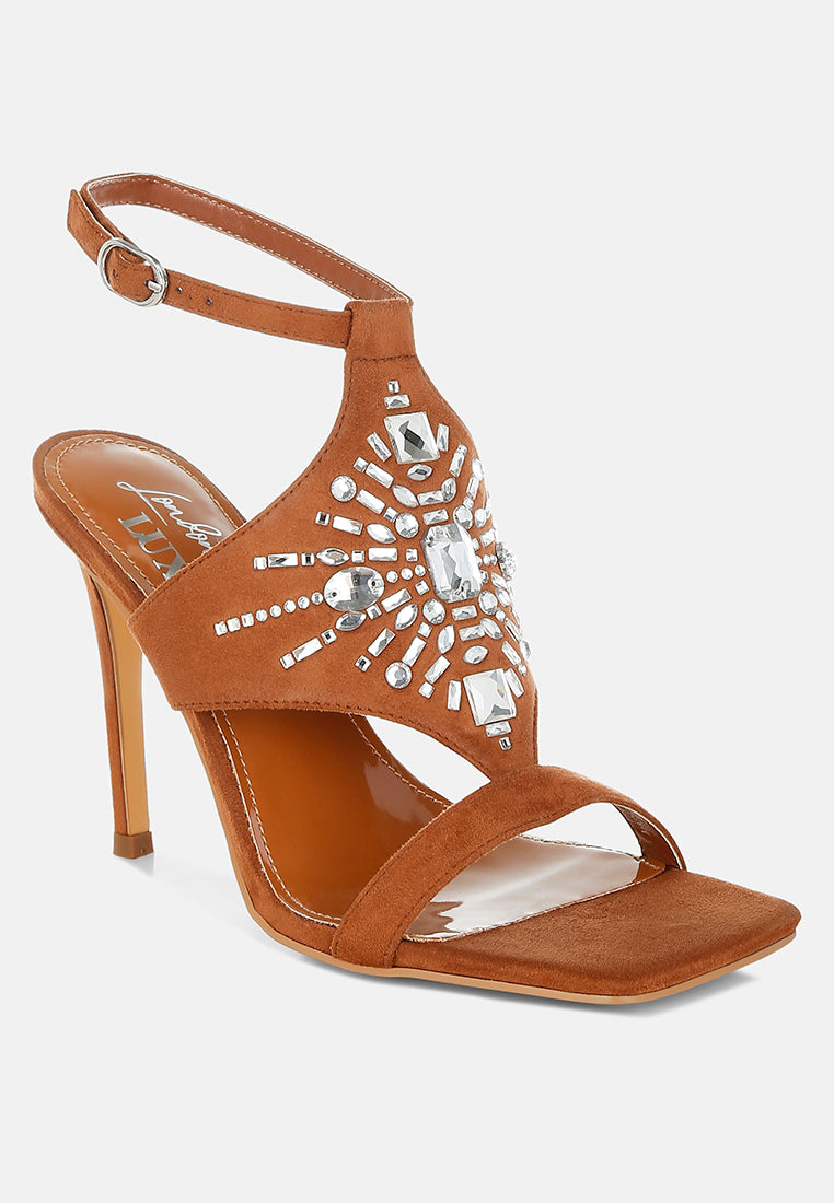 women jeweled shiny stiletto heels#color_tan