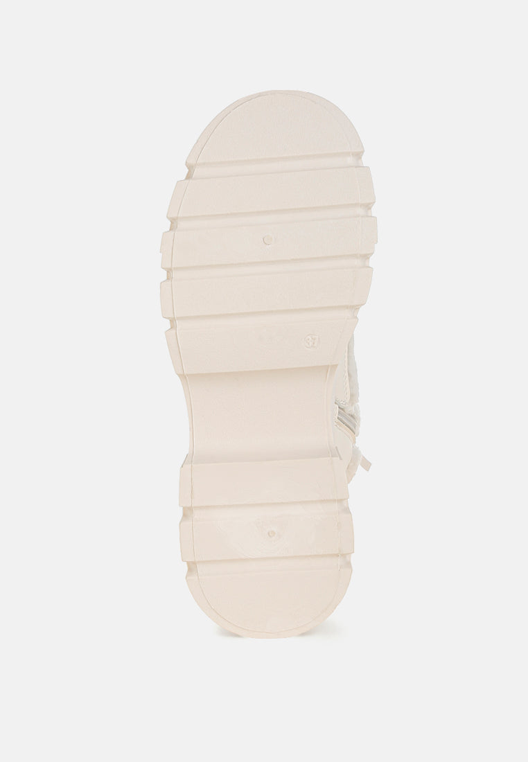 women faux fur detail chunky hiker boots#color_beige