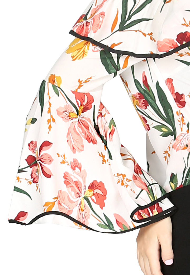 Women Burgundy Stripe Off Shoulder Flared Sleeve Top