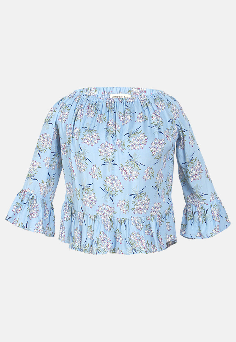 women polka dot off shoulder top#color_blue