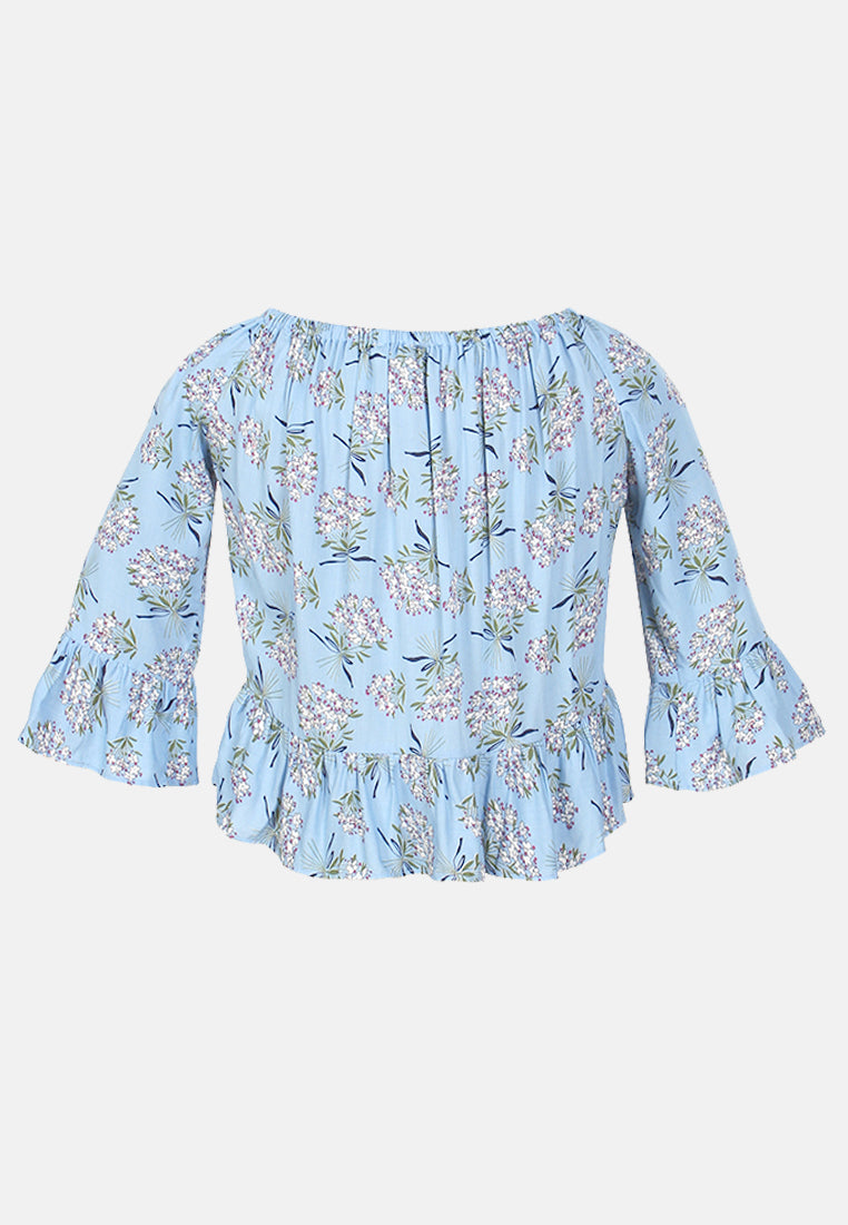women polka dot off shoulder top#color_blue