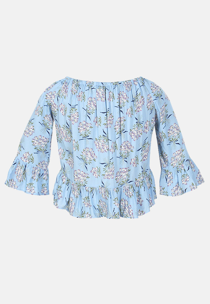 women polka dot off shoulder top#color_blue