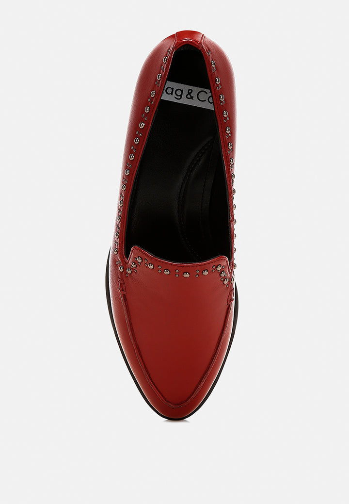 women delicate stud detail leather loafers#color_burgundy