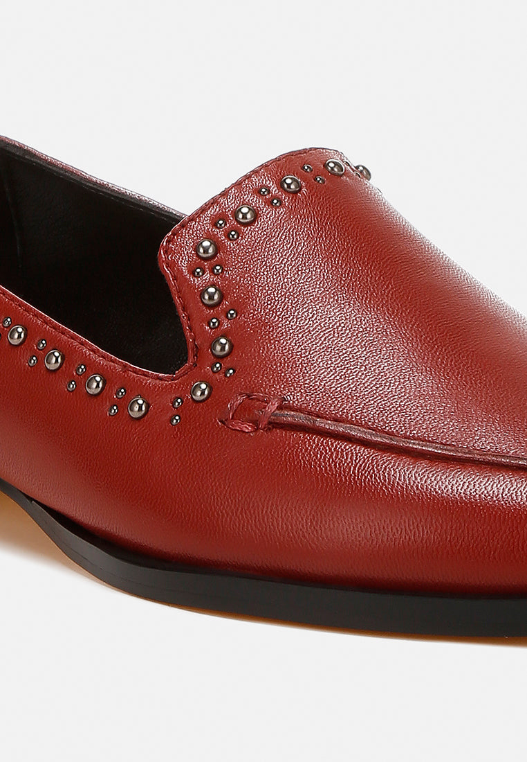 women delicate stud detail leather loafers#color_burgundy