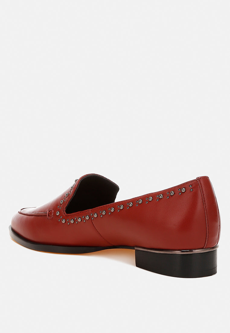 women delicate stud detail leather loafers#color_burgundy