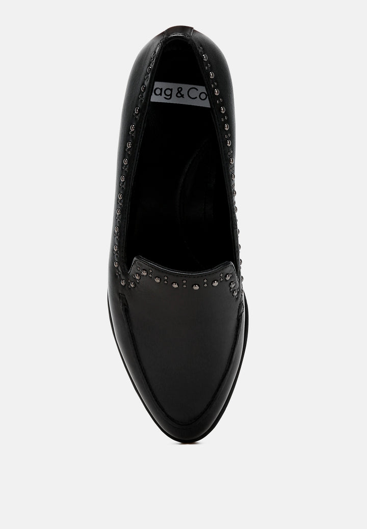 women delicate stud detail leather loafers#color_black