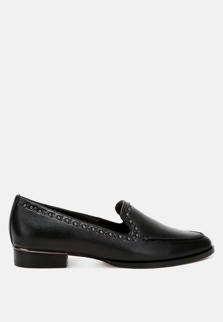 women delicate stud detail leather loafers#color_black