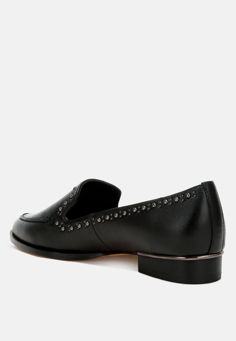 women delicate stud detail leather loafers#color_black