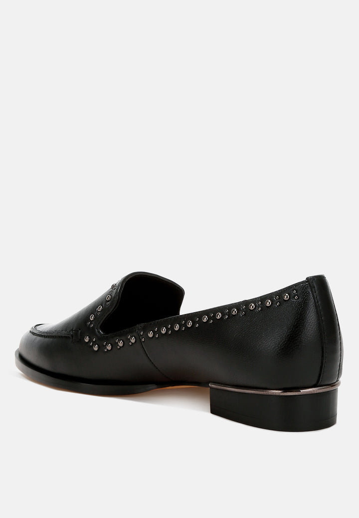 women delicate stud detail leather loafers#color_black