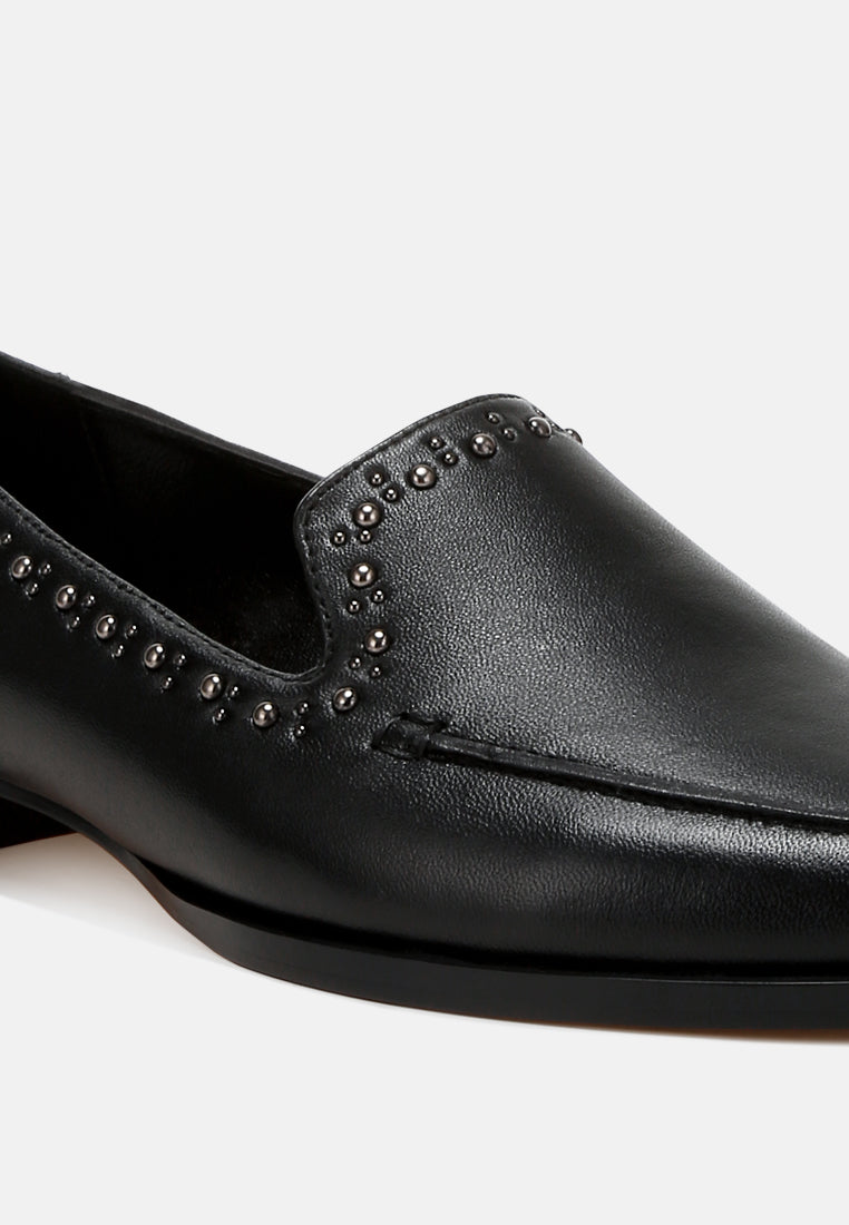 women delicate stud detail leather loafers#color_black