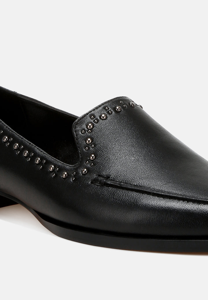 women delicate stud detail leather loafers#color_black