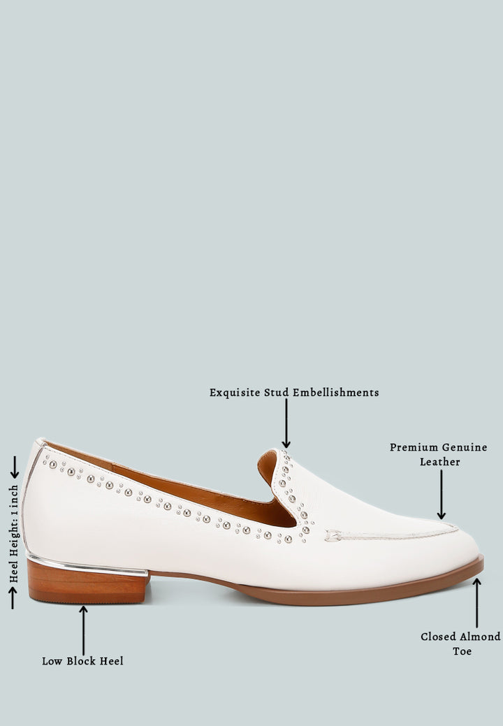 women delicate stud detail leather loafers#color_off-white