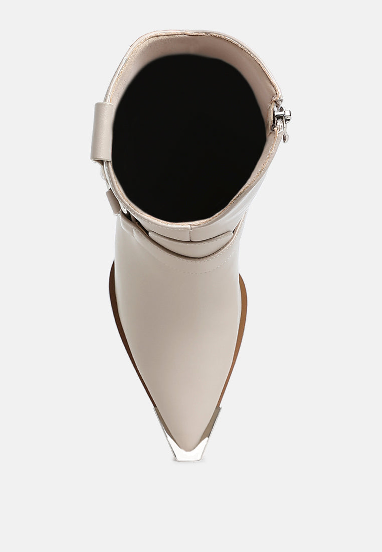 women diamante embellished pin buckle boots#color_beige