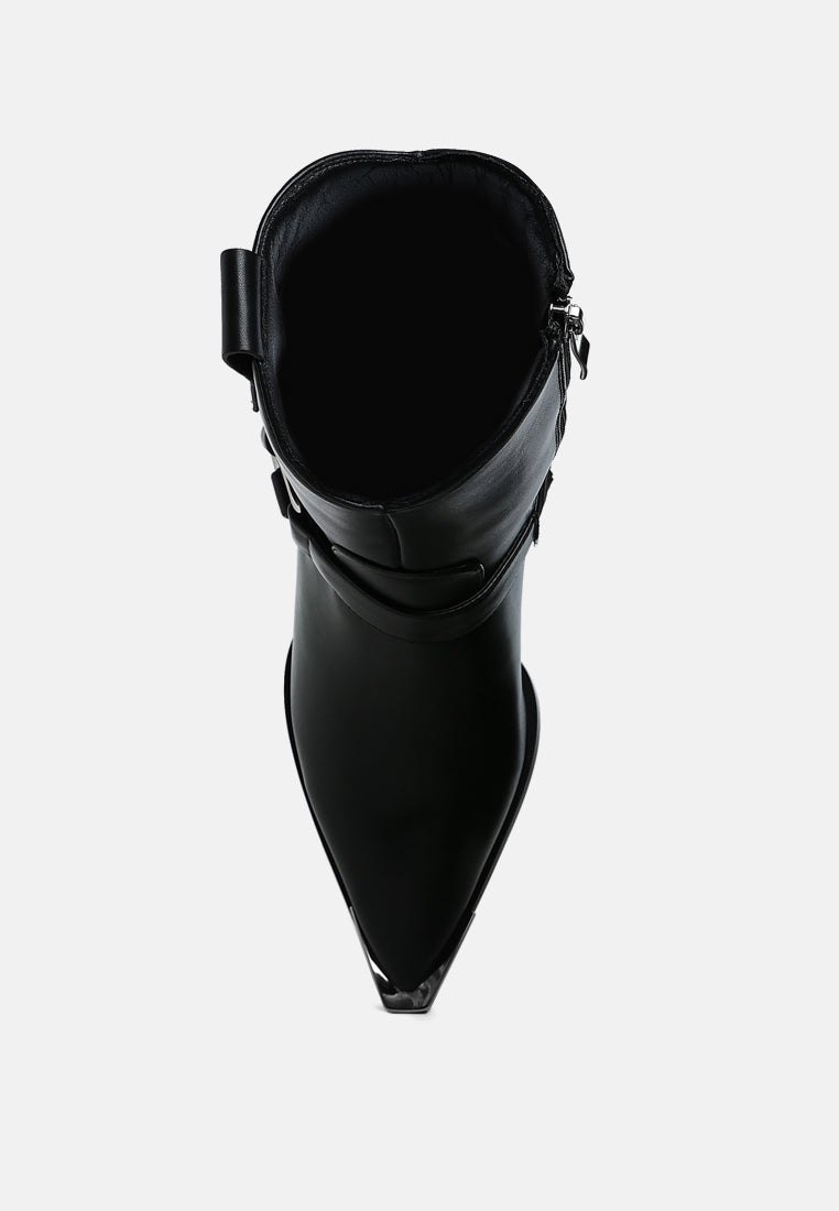 women diamante embellished pin buckle boots#color_black