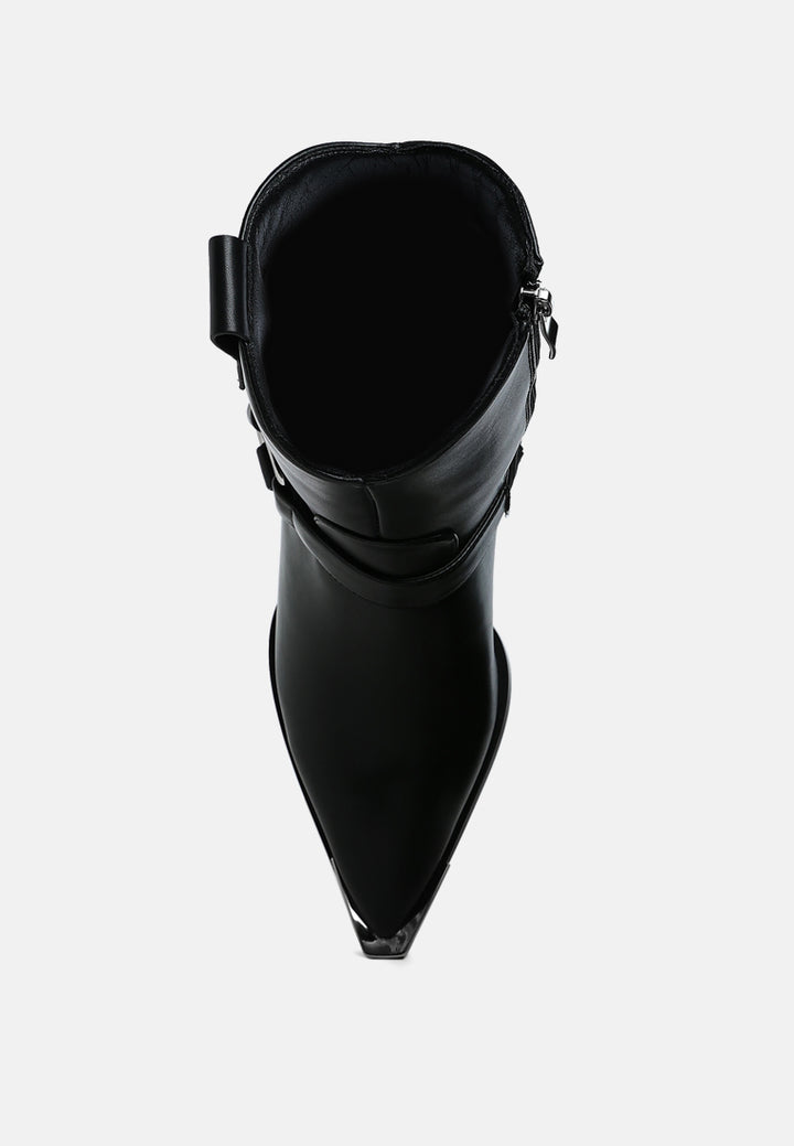 women diamante embellished pin buckle boots#color_black