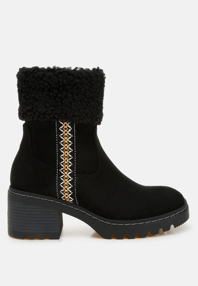 women faux fur & embroidery detail boots#color_black
