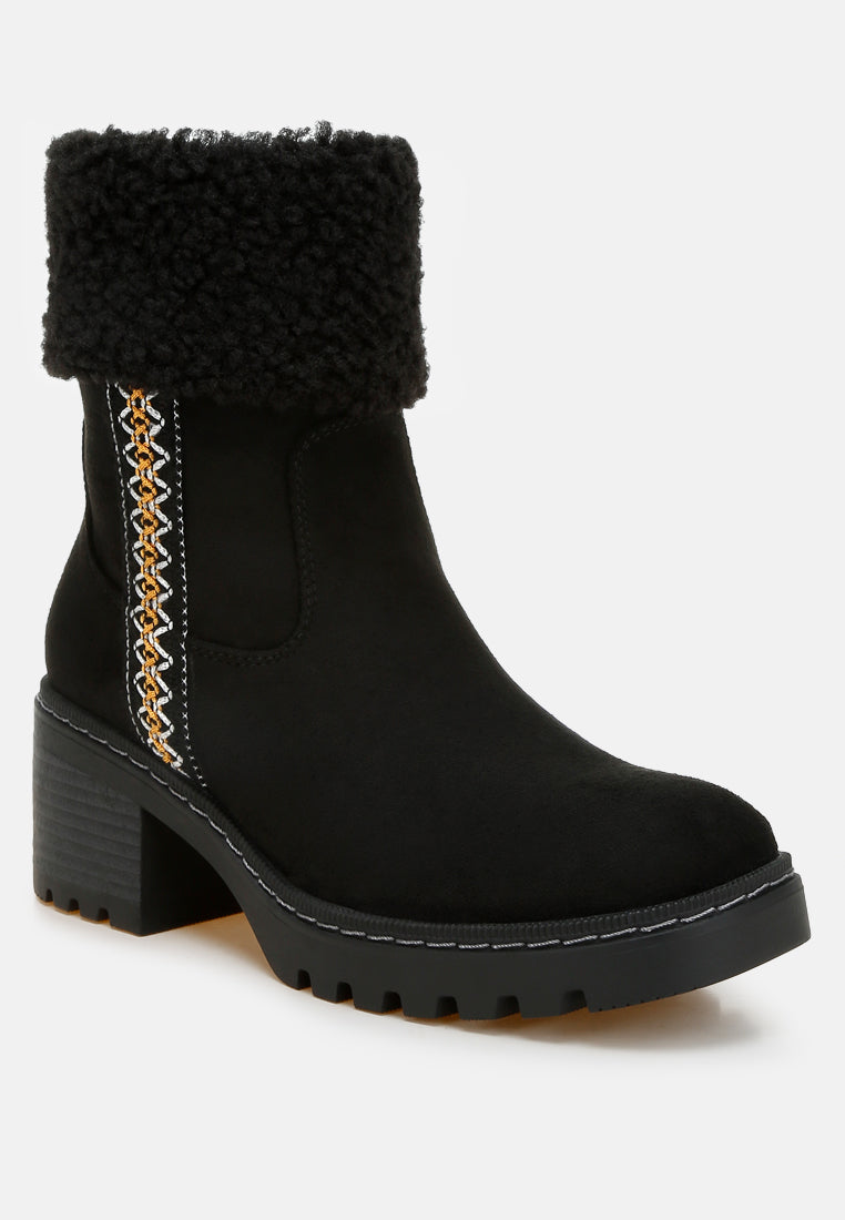 women faux fur & embroidery detail boots#color_black