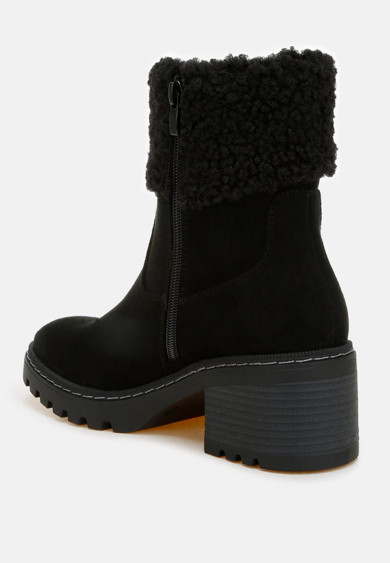 women faux fur & embroidery detail boots#color_black