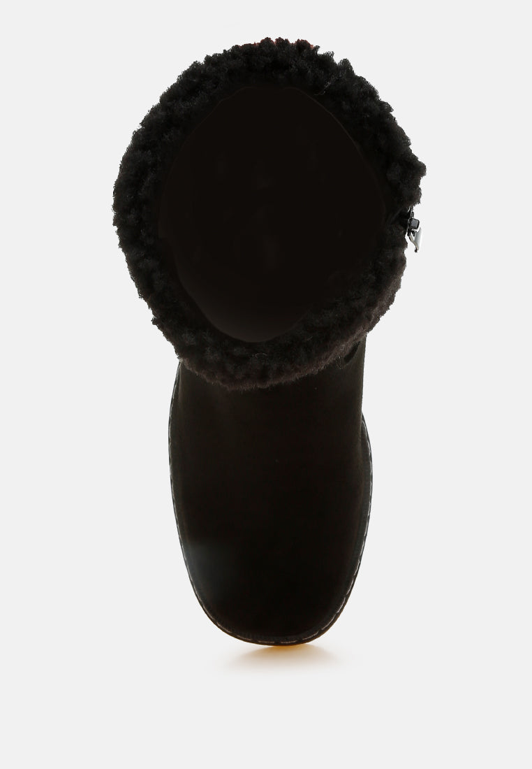 women faux fur & embroidery detail boots#color_black