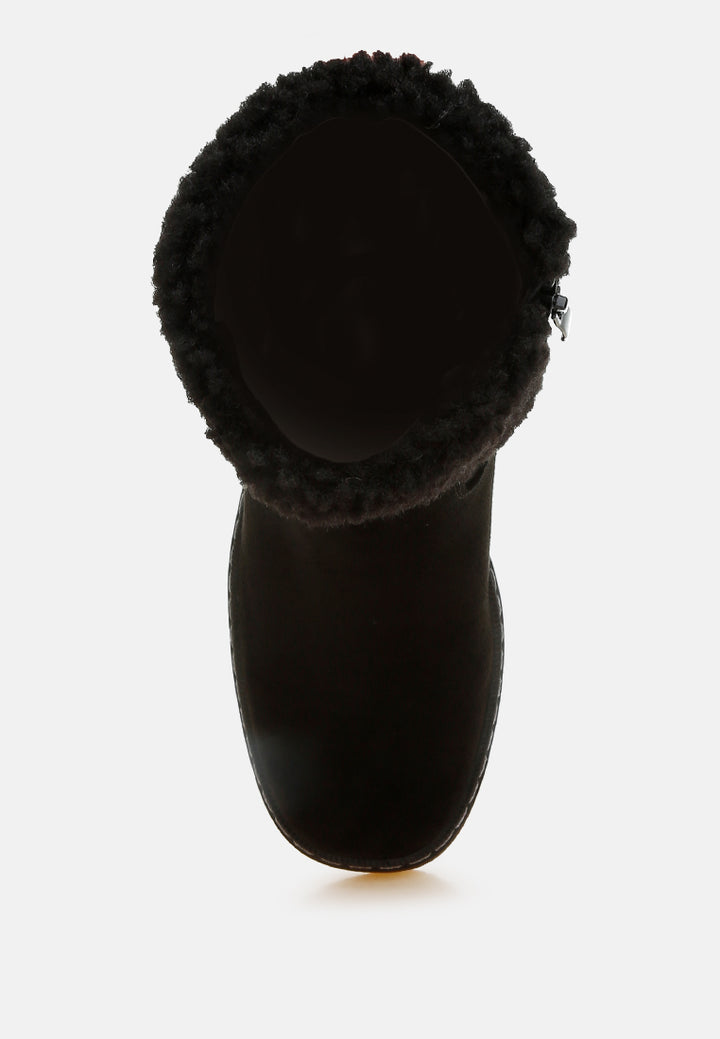 women faux fur & embroidery detail boots#color_black