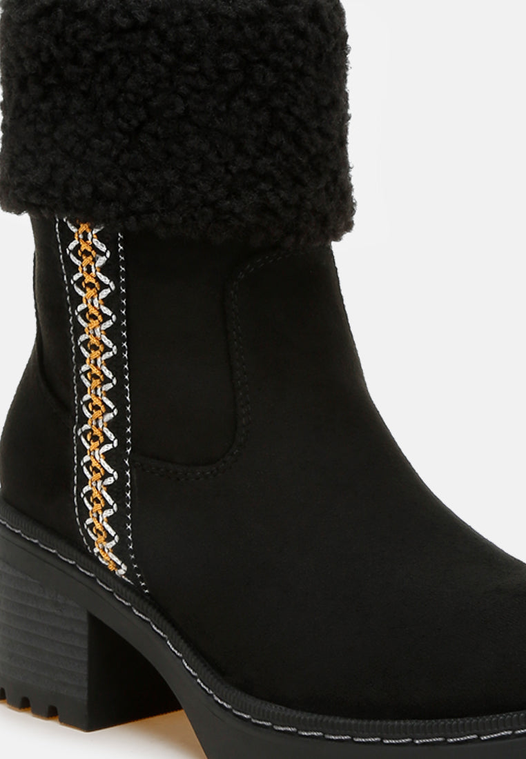 women faux fur & embroidery detail boots#color_black