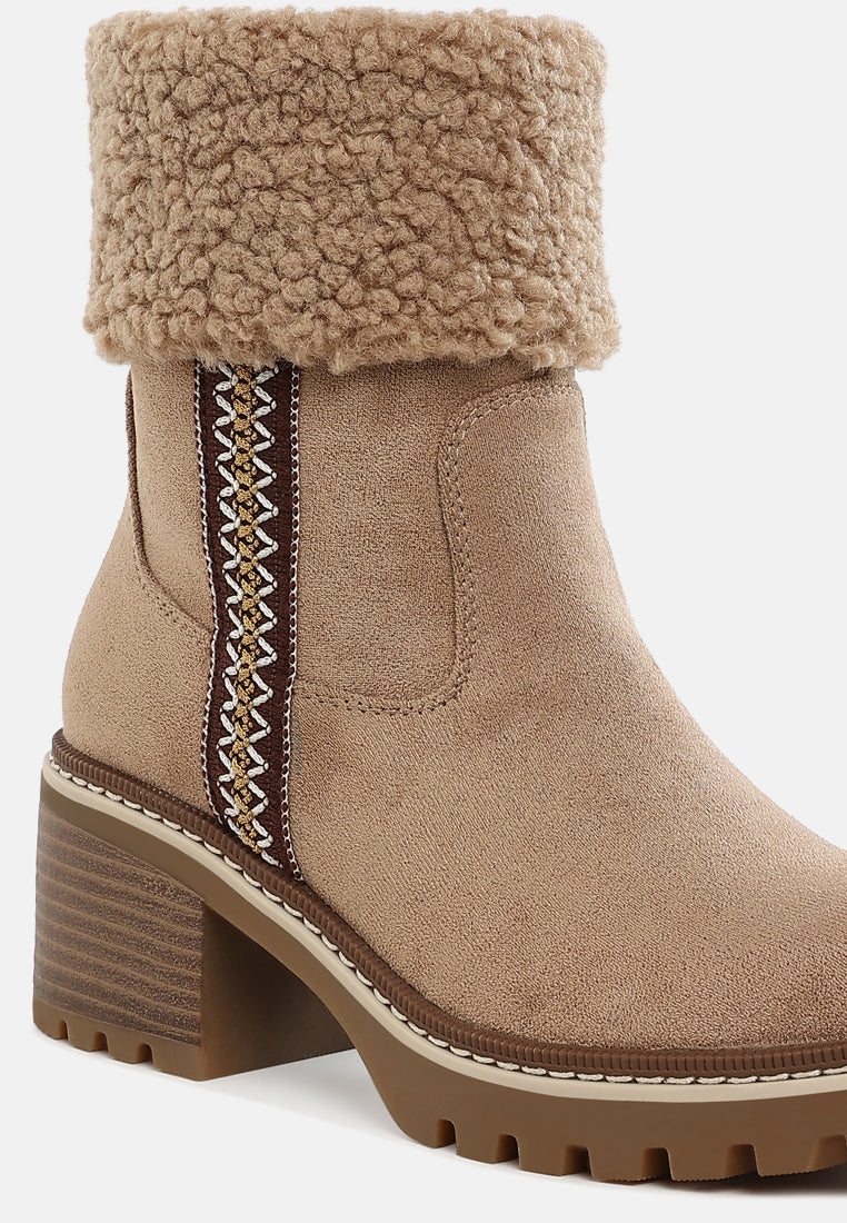 women faux fur & embroidery detail boots#color_beige