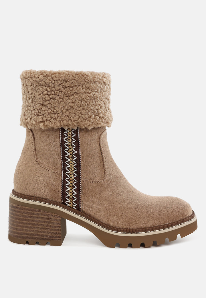 women faux fur & embroidery detail boots#color_beige