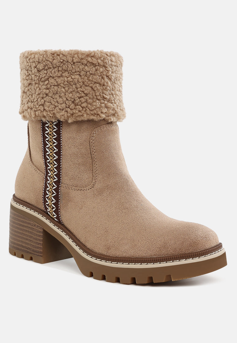 women faux fur & embroidery detail boots#color_beige