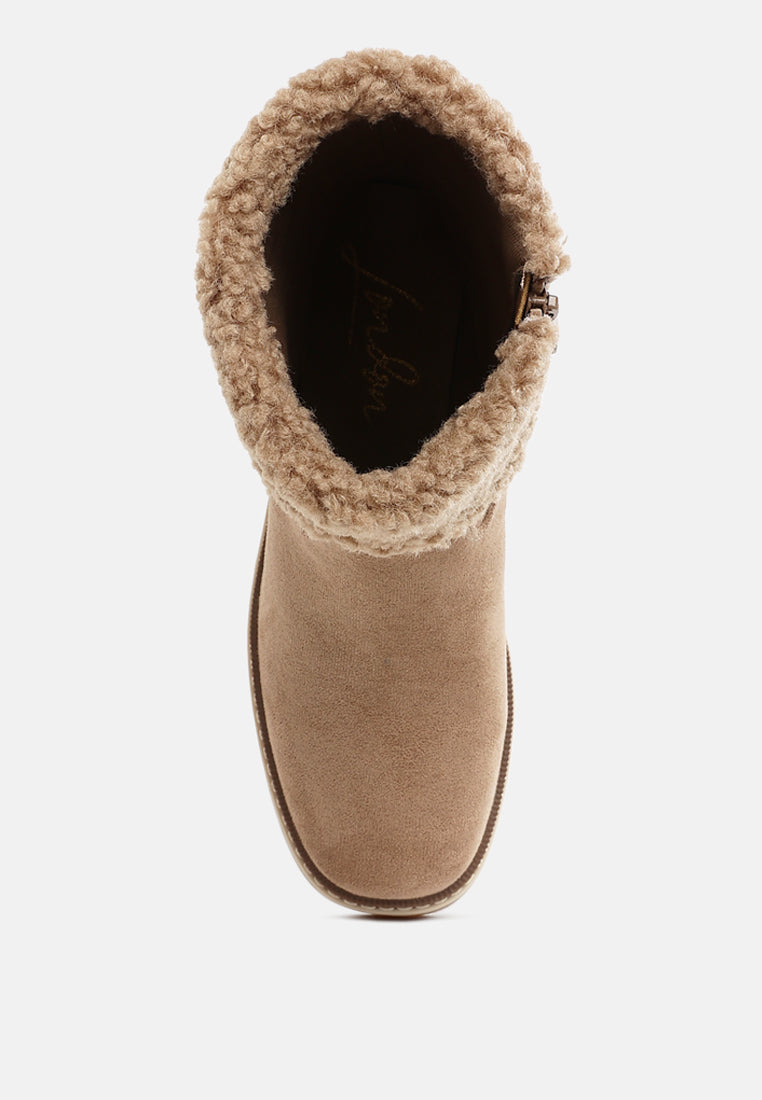 women faux fur & embroidery detail boots#color_beige