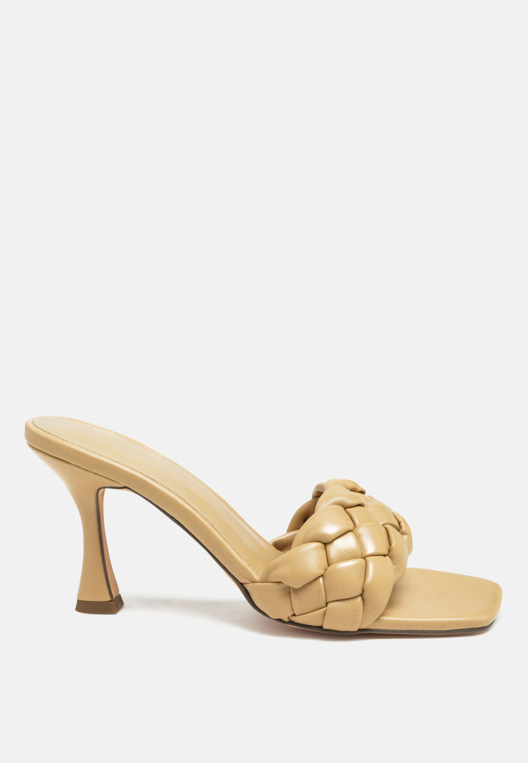 women woven strap square toe heeled sandal#color_camel