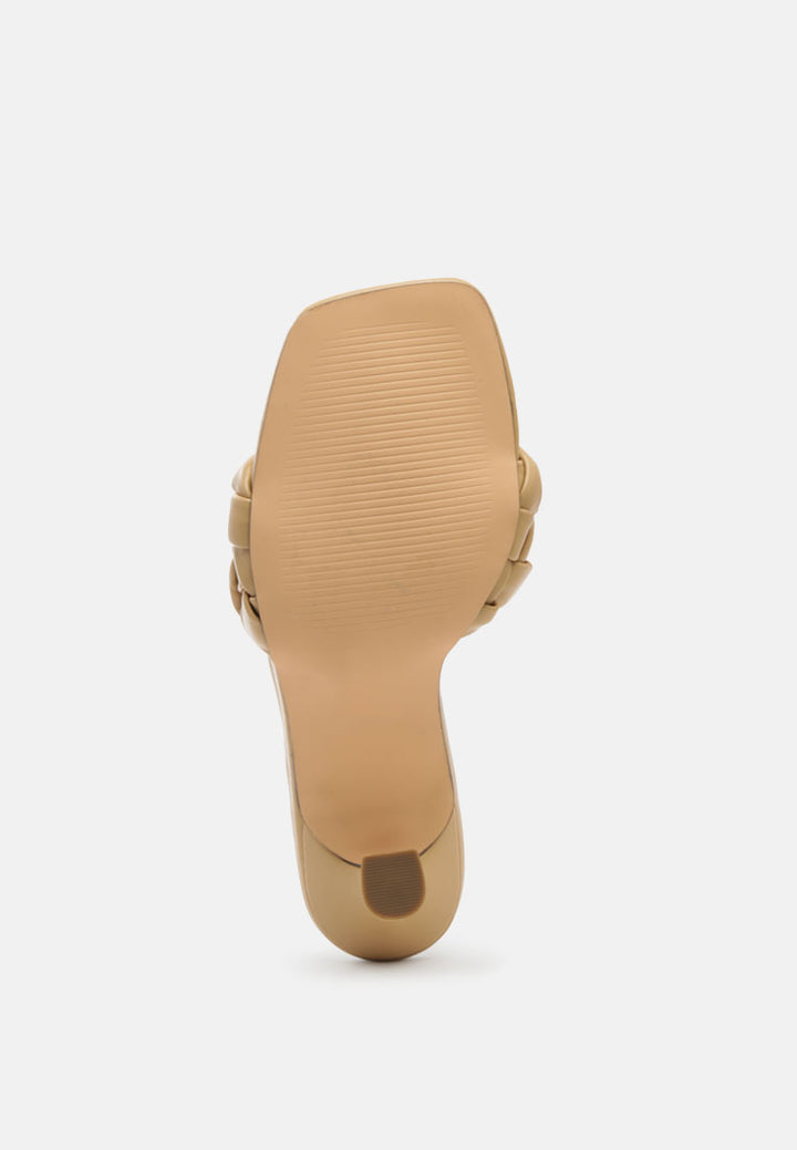 women woven strap square toe heeled sandal#color_camel