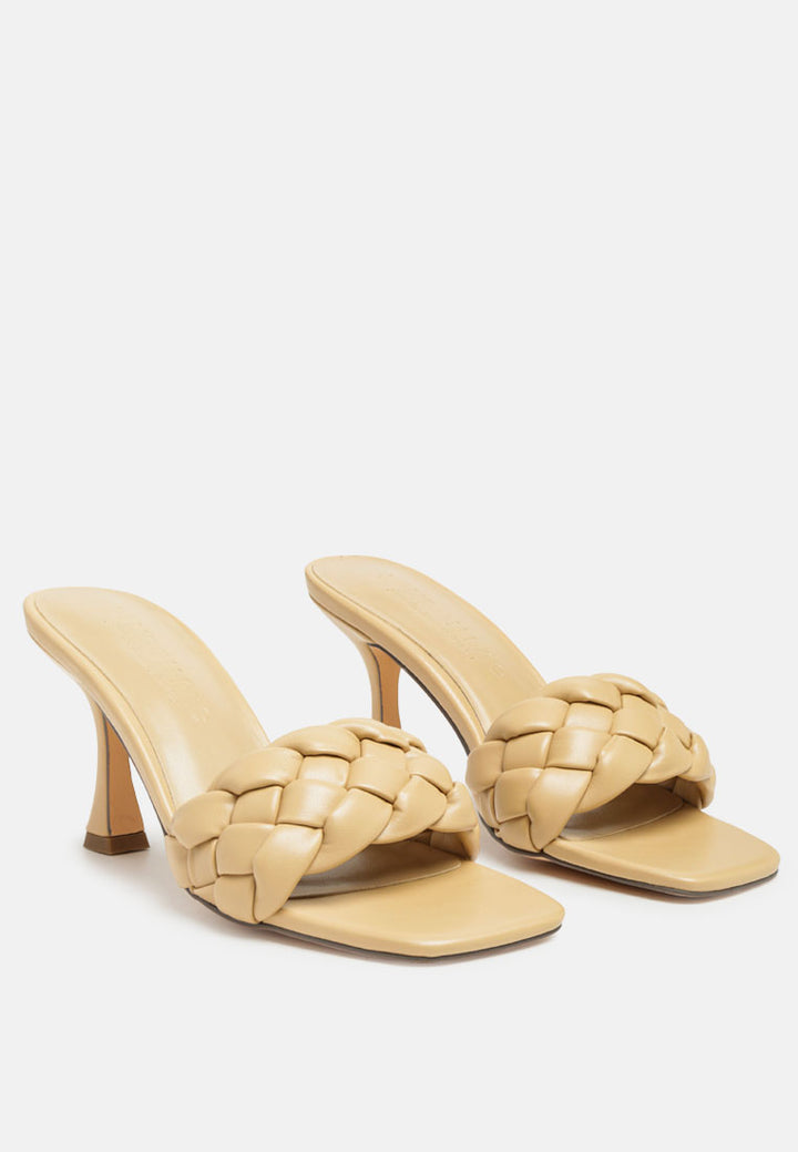 women woven strap square toe heeled sandal#color_camel