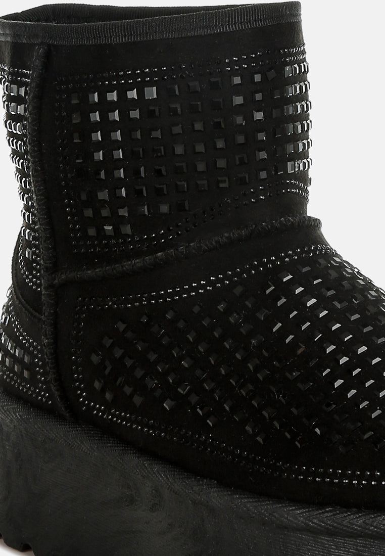 women chunky rhinestones ankle boots#color_black