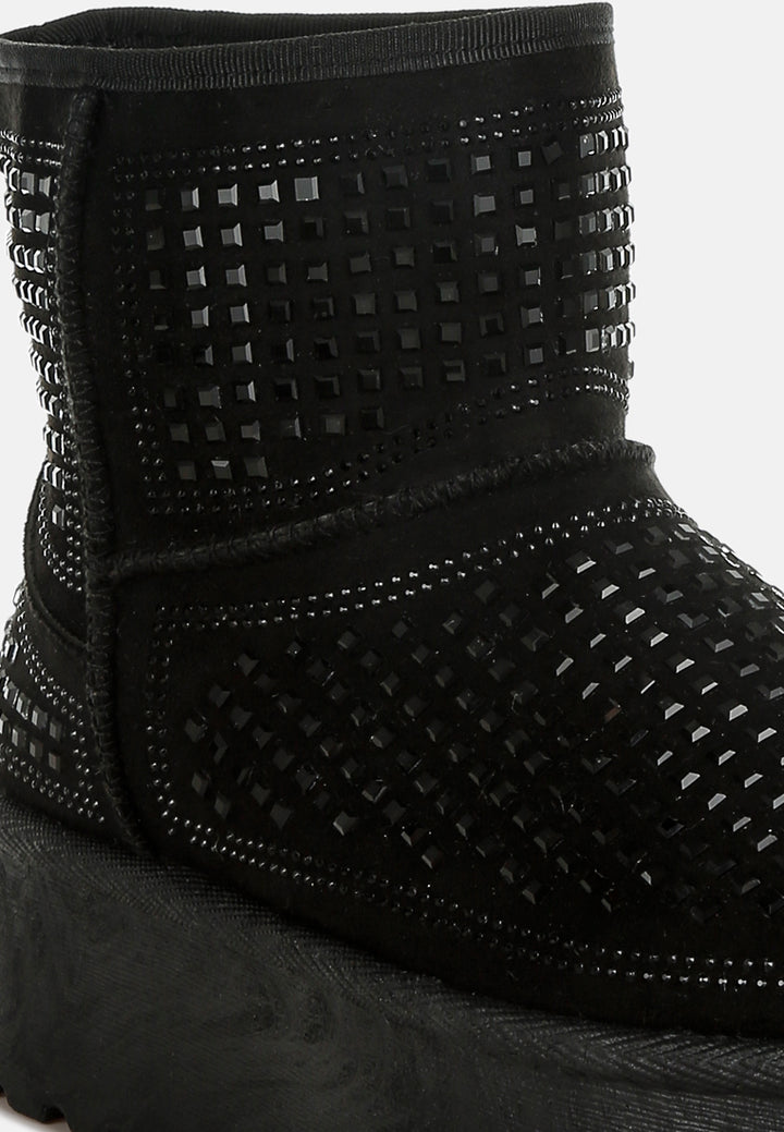 women chunky rhinestones ankle boots#color_black