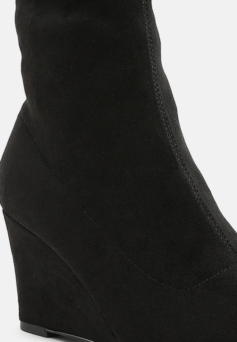women microfiber wedge sock boots#color_black