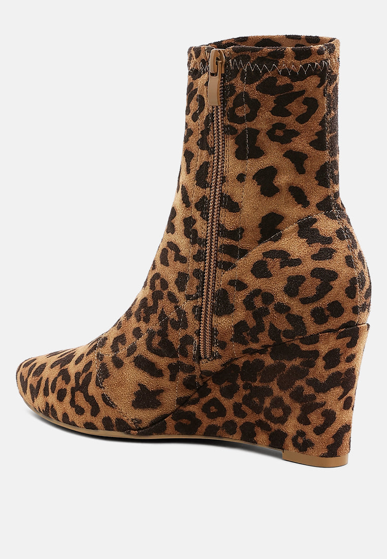 women microfiber wedge sock boots#color_leopard