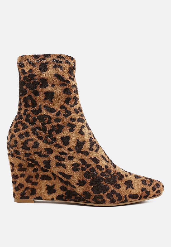 women microfiber wedge sock boots#color_leopard